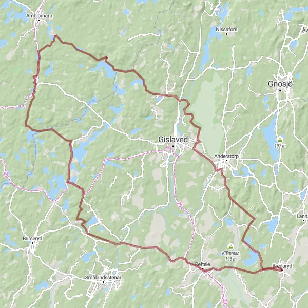 Map miniature of "Reftele Gravel Adventure" cycling inspiration in Småland med öarna, Sweden. Generated by Tarmacs.app cycling route planner