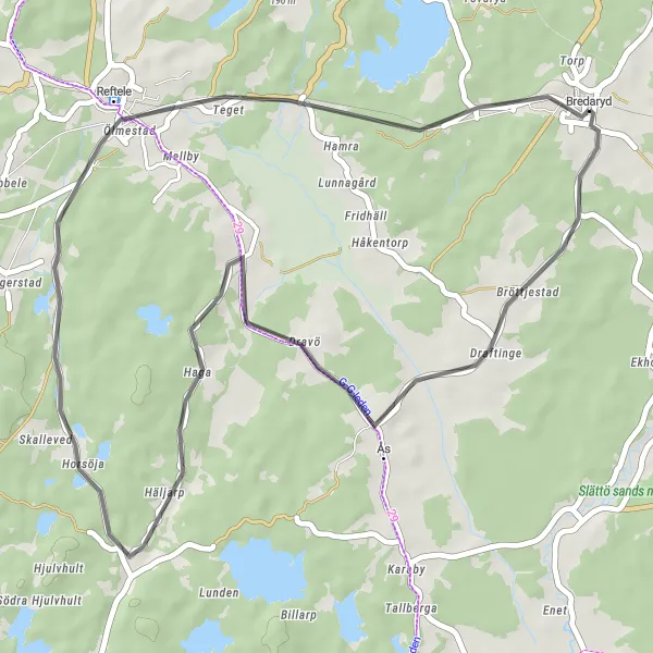 Kartminiatyr av "Annebergssjöns pärla" cykelinspiration i Småland med öarna, Sweden. Genererad av Tarmacs.app cykelruttplanerare