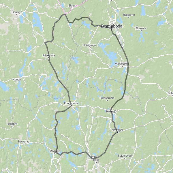 Map miniature of "The Ultimate Challenge" cycling inspiration in Småland med öarna, Sweden. Generated by Tarmacs.app cycling route planner