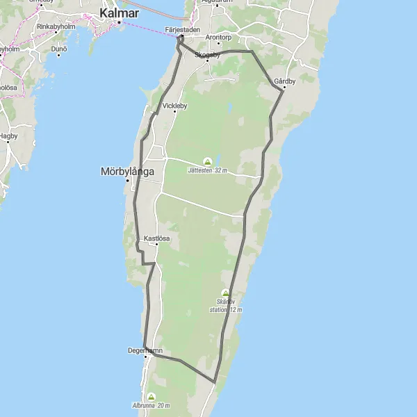 Map miniature of "Öland Extended Coastal Cycling Route" cycling inspiration in Småland med öarna, Sweden. Generated by Tarmacs.app cycling route planner