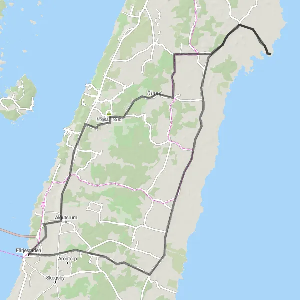 Map miniature of "The Island Adventure" cycling inspiration in Småland med öarna, Sweden. Generated by Tarmacs.app cycling route planner