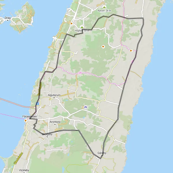 Map miniature of "Öland Rural Cycling Loop" cycling inspiration in Småland med öarna, Sweden. Generated by Tarmacs.app cycling route planner