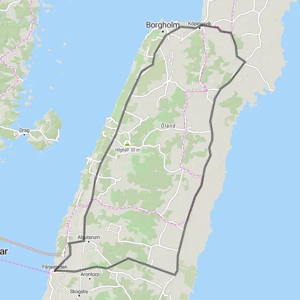 Map miniature of "The Island Paradise" cycling inspiration in Småland med öarna, Sweden. Generated by Tarmacs.app cycling route planner