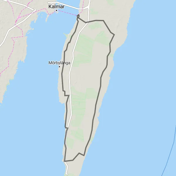Map miniature of "Öland Extended Coastal Cycling Route" cycling inspiration in Småland med öarna, Sweden. Generated by Tarmacs.app cycling route planner