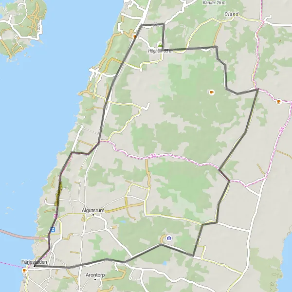 Map miniature of "The Inland Escape" cycling inspiration in Småland med öarna, Sweden. Generated by Tarmacs.app cycling route planner