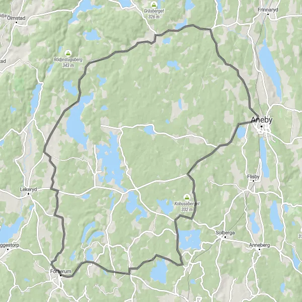 Kartminiatyr av "Haurida och Lommaryd Runt" cykelinspiration i Småland med öarna, Sweden. Genererad av Tarmacs.app cykelruttplanerare