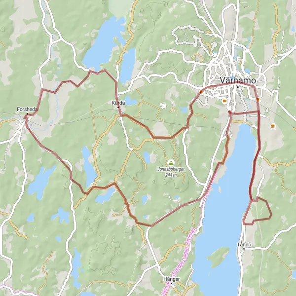 Map miniature of "Gravel Escape" cycling inspiration in Småland med öarna, Sweden. Generated by Tarmacs.app cycling route planner