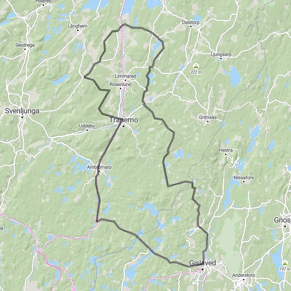 Map miniature of "Tranemo Exploration" cycling inspiration in Småland med öarna, Sweden. Generated by Tarmacs.app cycling route planner