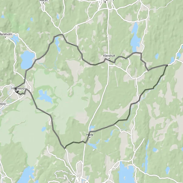 Kartminiatyr av "Åker till Hörle Herrgård" cykelinspiration i Småland med öarna, Sweden. Genererad av Tarmacs.app cykelruttplanerare