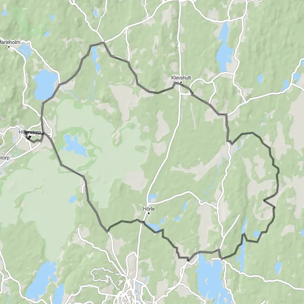 Map miniature of "Hillerstorp to Åker Loop" cycling inspiration in Småland med öarna, Sweden. Generated by Tarmacs.app cycling route planner