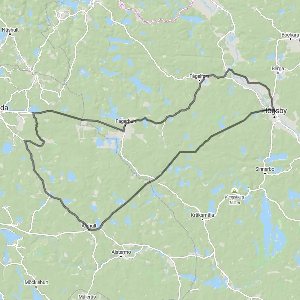 Kartminiatyr av "Äventyrlig rundtur genom Småland" cykelinspiration i Småland med öarna, Sweden. Genererad av Tarmacs.app cykelruttplanerare