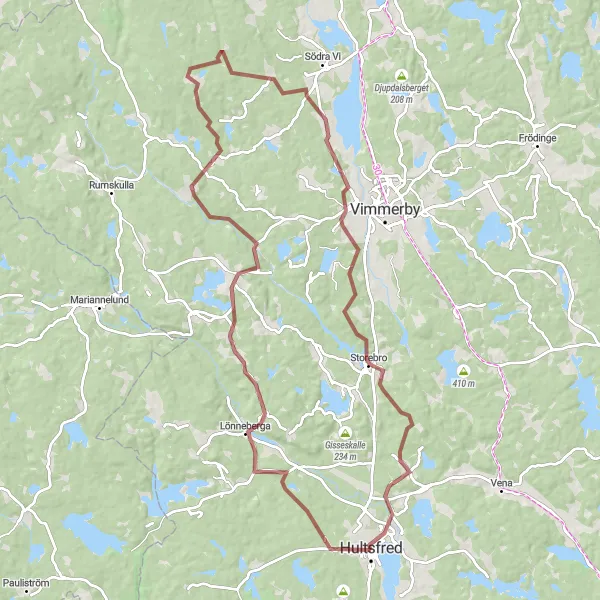 Map miniature of "Scenic Wilderness" cycling inspiration in Småland med öarna, Sweden. Generated by Tarmacs.app cycling route planner