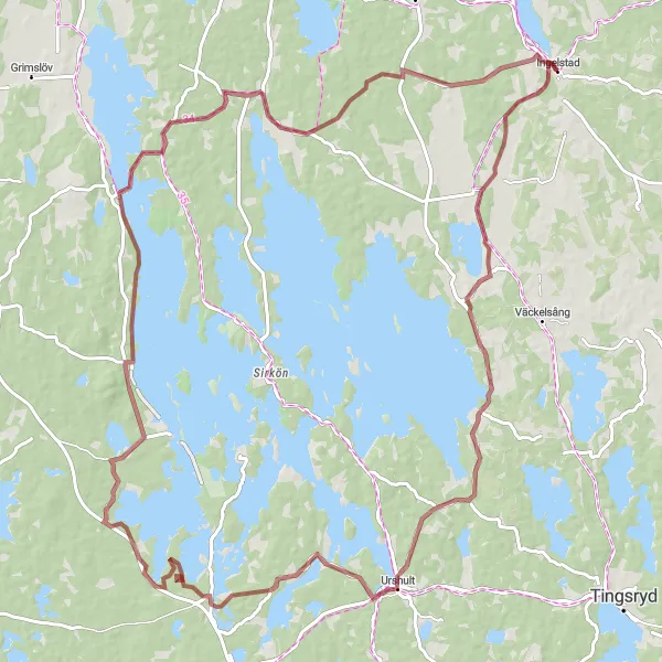 Kartminiatyr av "Utflykt till Urshult via Högnalöv" cykelinspiration i Småland med öarna, Sweden. Genererad av Tarmacs.app cykelruttplanerare