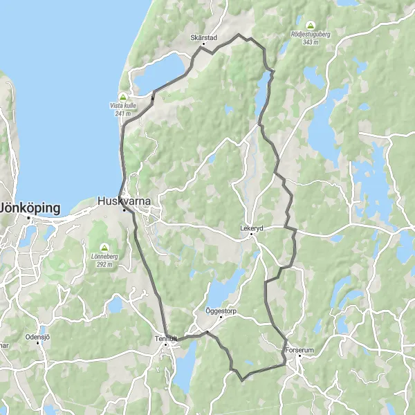 Map miniature of "Tenhult and Lustigkulle Circuit" cycling inspiration in Småland med öarna, Sweden. Generated by Tarmacs.app cycling route planner