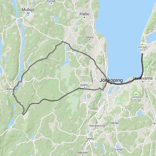 Map miniature of "Scenic Lake Vättern Ride" cycling inspiration in Småland med öarna, Sweden. Generated by Tarmacs.app cycling route planner