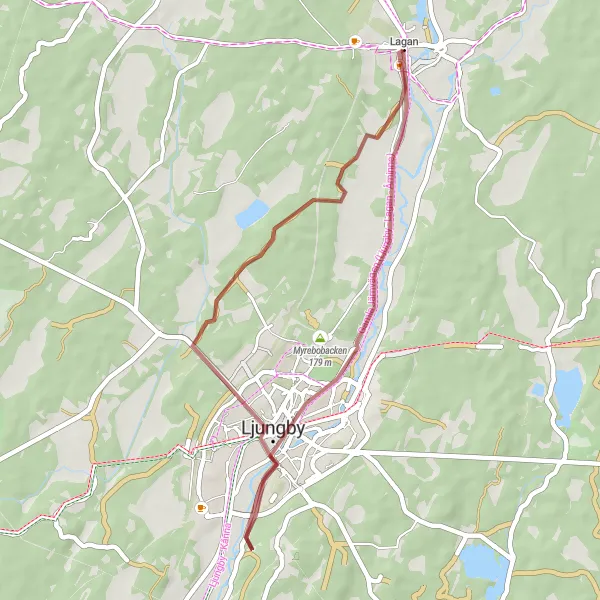 Kartminiatyr av "Hjortsberg och Ljungby Gravel Loop" cykelinspiration i Småland med öarna, Sweden. Genererad av Tarmacs.app cykelruttplanerare