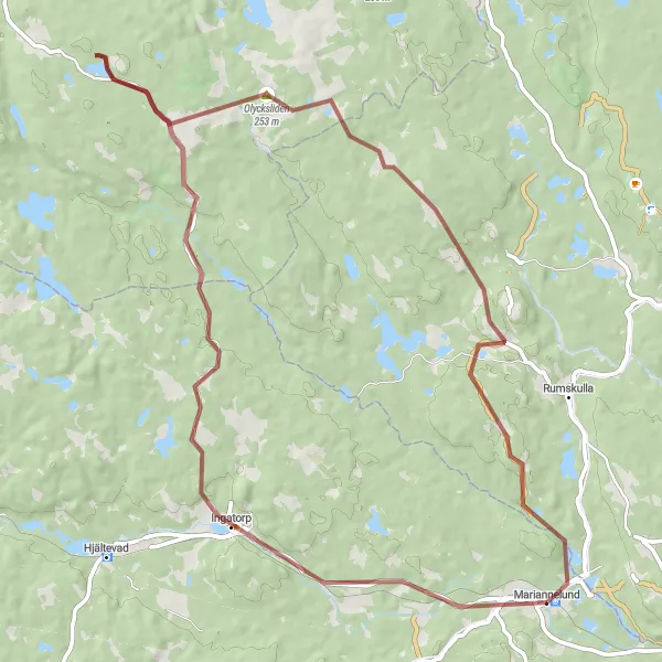 Kartminiatyr av "Upplevelser i Småland" cykelinspiration i Småland med öarna, Sweden. Genererad av Tarmacs.app cykelruttplanerare