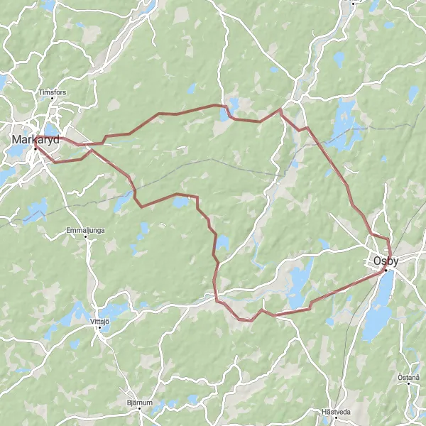 Map miniature of "Gravel Adventure" cycling inspiration in Småland med öarna, Sweden. Generated by Tarmacs.app cycling route planner