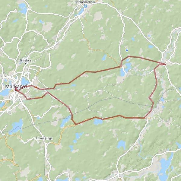 Map miniature of "Hallaryd Loop Gravel Route" cycling inspiration in Småland med öarna, Sweden. Generated by Tarmacs.app cycling route planner
