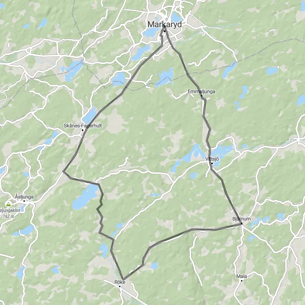 Map miniature of "Scenic Vittsjö Loop" cycling inspiration in Småland med öarna, Sweden. Generated by Tarmacs.app cycling route planner