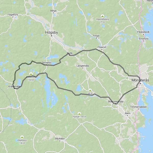 Map miniature of "Coastal Delight" cycling inspiration in Småland med öarna, Sweden. Generated by Tarmacs.app cycling route planner