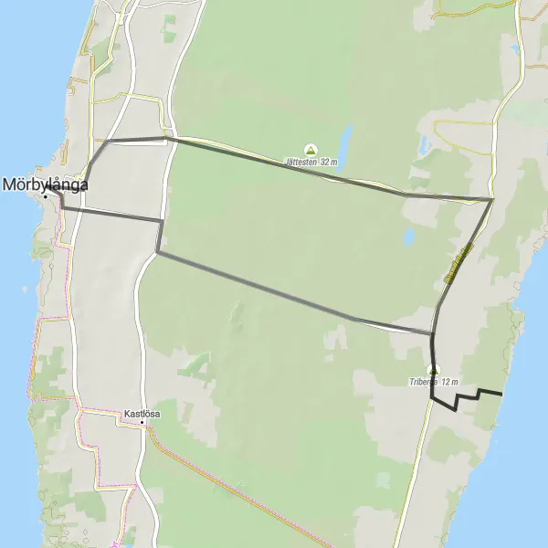 Map miniature of "Scenic Route to Triberga" cycling inspiration in Småland med öarna, Sweden. Generated by Tarmacs.app cycling route planner