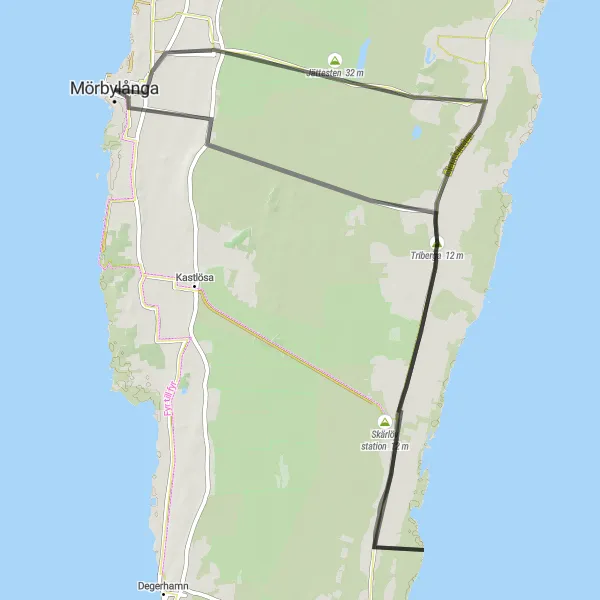 Map miniature of "Resmo and Triberga" cycling inspiration in Småland med öarna, Sweden. Generated by Tarmacs.app cycling route planner