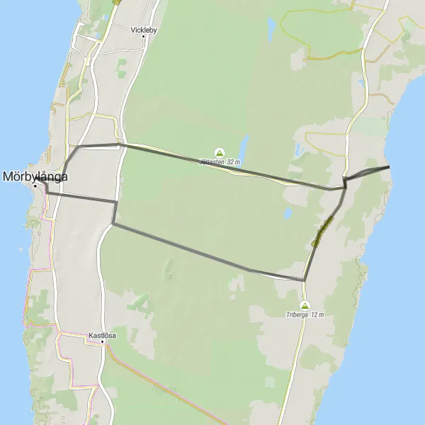 Map miniature of "Scenic Ride to Resmo, Jättesten and Stenåsa" cycling inspiration in Småland med öarna, Sweden. Generated by Tarmacs.app cycling route planner