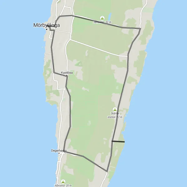 Kartminiatyr av "Resmo till Kastlösa Road Cycling Route" cykelinspiration i Småland med öarna, Sweden. Genererad av Tarmacs.app cykelruttplanerare