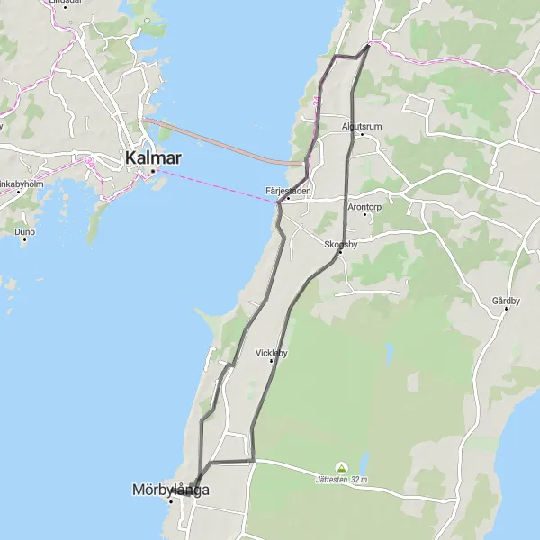 Map miniature of "Loop to Pariserhjul, Glömminge, Vickleby and Gynge" cycling inspiration in Småland med öarna, Sweden. Generated by Tarmacs.app cycling route planner