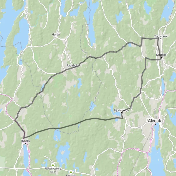 Kartminiatyr av "Landsvägscykling genom Ryssby och Hjortsberga" cykelinspiration i Småland med öarna, Sweden. Genererad av Tarmacs.app cykelruttplanerare