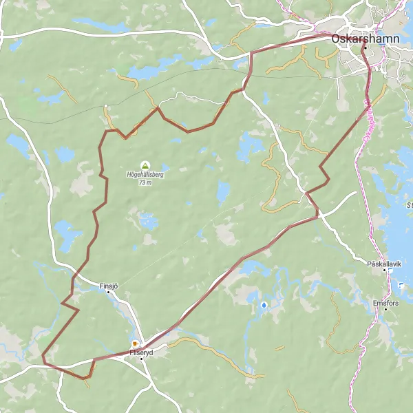 Kartminiatyr av "Grusvägar och natursköna vyer" cykelinspiration i Småland med öarna, Sweden. Genererad av Tarmacs.app cykelruttplanerare