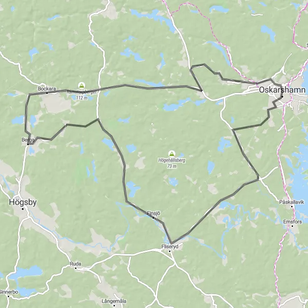 Kartminiatyr av "Upptäck Bockara och Ramstorpberget" cykelinspiration i Småland med öarna, Sweden. Genererad av Tarmacs.app cykelruttplanerare