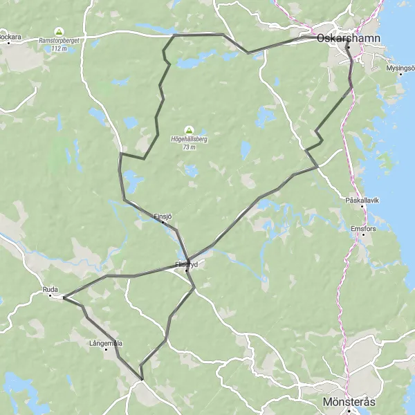 Kartminiatyr av "Kustnära cykling till Långemåla" cykelinspiration i Småland med öarna, Sweden. Genererad av Tarmacs.app cykelruttplanerare