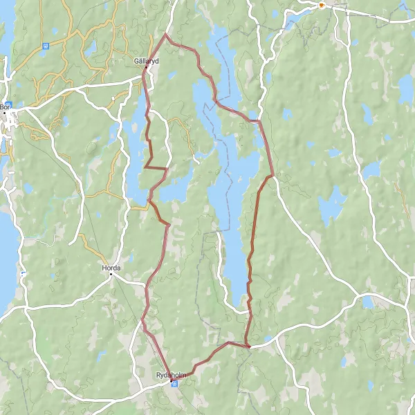 Map miniature of "Lakes and Forests Gravel Adventure" cycling inspiration in Småland med öarna, Sweden. Generated by Tarmacs.app cycling route planner