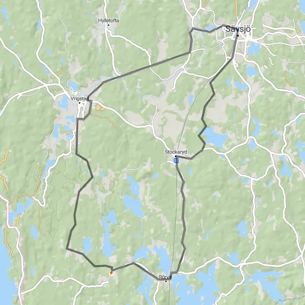 Map miniature of "Serene Countryside Road Cycling" cycling inspiration in Småland med öarna, Sweden. Generated by Tarmacs.app cycling route planner