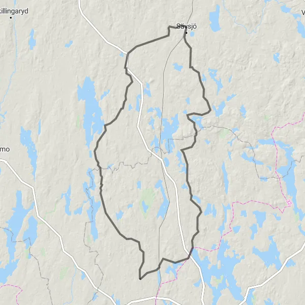 Map miniature of "Sävsjö Grand Tour" cycling inspiration in Småland med öarna, Sweden. Generated by Tarmacs.app cycling route planner