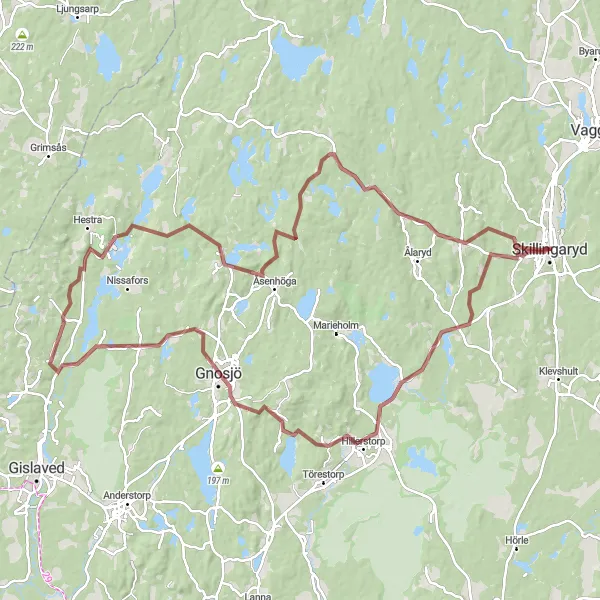 Kartminiatyr av "Hillerstorp till Skillingaryd" cykelinspiration i Småland med öarna, Sweden. Genererad av Tarmacs.app cykelruttplanerare