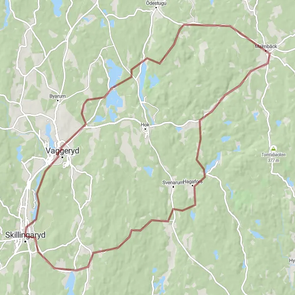 Kartminiatyr av "Vaggeryd till Skillingaryd" cykelinspiration i Småland med öarna, Sweden. Genererad av Tarmacs.app cykelruttplanerare
