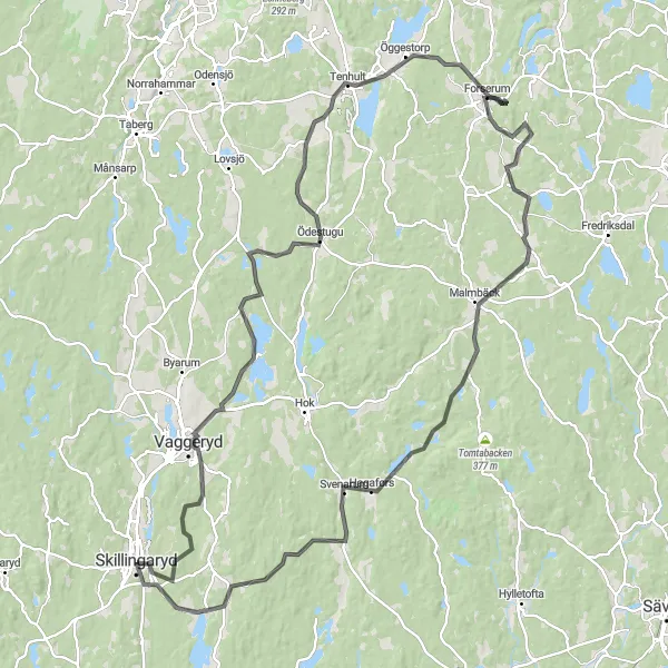 Map miniature of "Around Skillingaryd" cycling inspiration in Småland med öarna, Sweden. Generated by Tarmacs.app cycling route planner