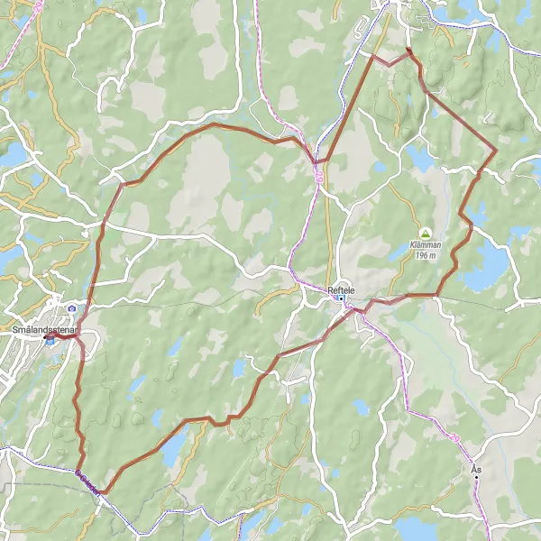 Map miniature of "Tranquil Gravel Escape" cycling inspiration in Småland med öarna, Sweden. Generated by Tarmacs.app cycling route planner