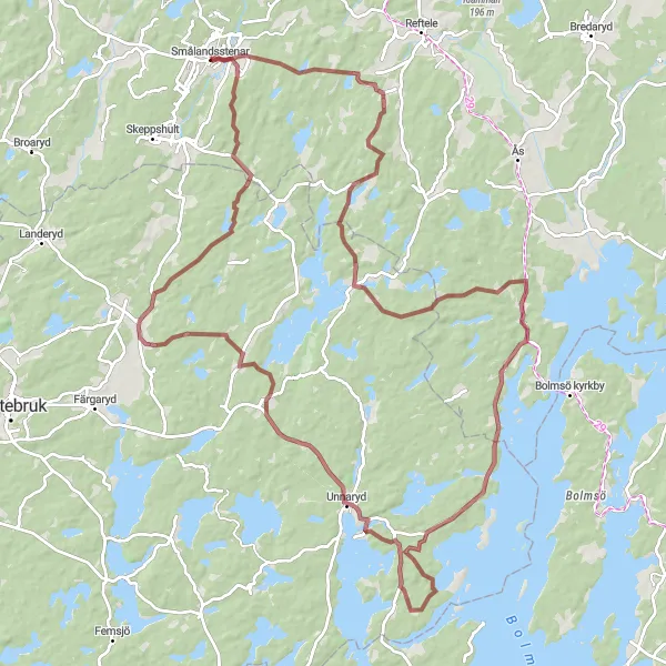 Map miniature of "The Gravel Adventure" cycling inspiration in Småland med öarna, Sweden. Generated by Tarmacs.app cycling route planner