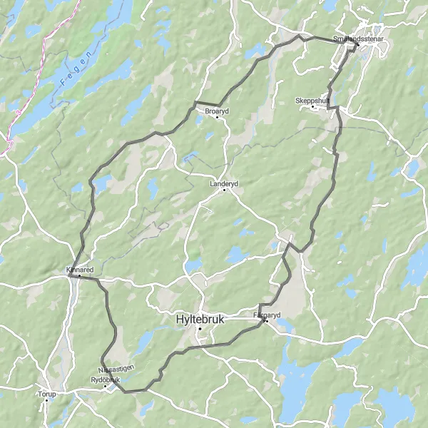 Map miniature of "Scenic Road Ride" cycling inspiration in Småland med öarna, Sweden. Generated by Tarmacs.app cycling route planner