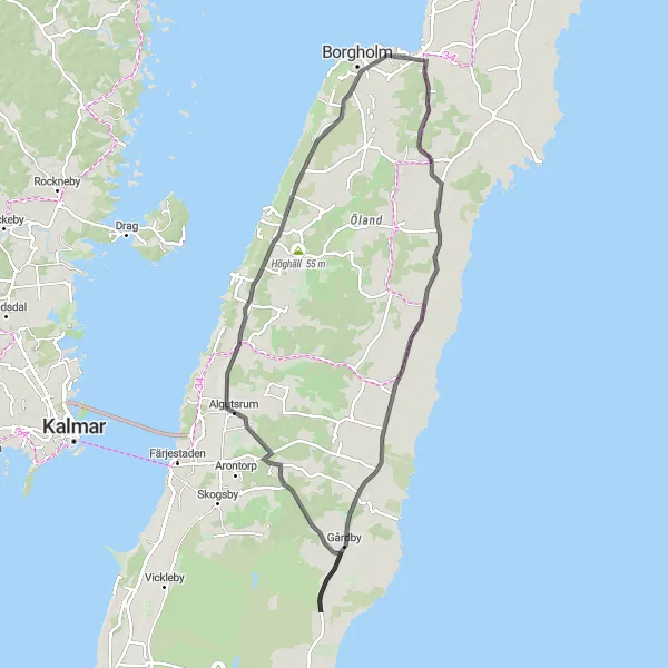 Kartminiatyr av "Öland Ringväg" cykelinspiration i Småland med öarna, Sweden. Genererad av Tarmacs.app cykelruttplanerare