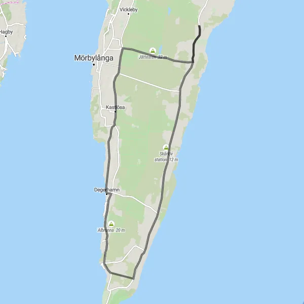 Kartminiatyr av "Degerhamn Runtur" cykelinspiration i Småland med öarna, Sweden. Genererad av Tarmacs.app cykelruttplanerare