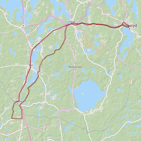 Map miniature of "Gravel Discovery" cycling inspiration in Småland med öarna, Sweden. Generated by Tarmacs.app cycling route planner