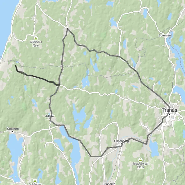 Map miniature of "Scenic Linderås Loop" cycling inspiration in Småland med öarna, Sweden. Generated by Tarmacs.app cycling route planner