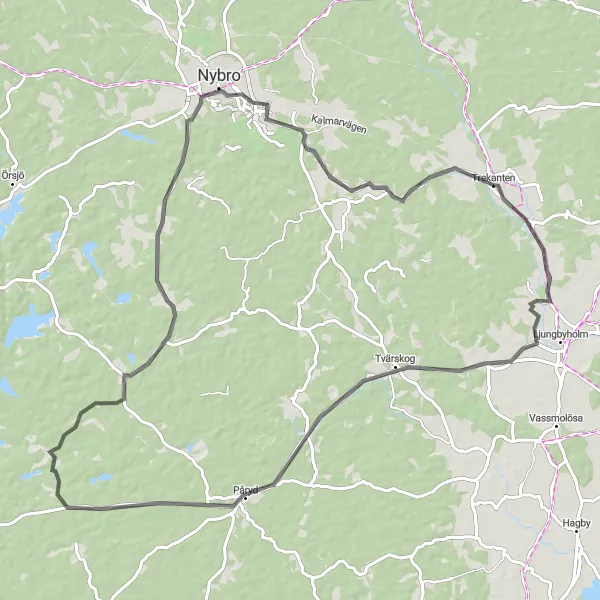 Kartminiatyr av "Trekanten - Påryd - Alsjöholm - Sankt Sigfrid - Trekanten" cykelinspiration i Småland med öarna, Sweden. Genererad av Tarmacs.app cykelruttplanerare