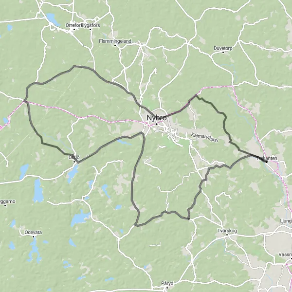 Kartminiatyr av "Lång cykeltur genom Småland" cykelinspiration i Småland med öarna, Sweden. Genererad av Tarmacs.app cykelruttplanerare