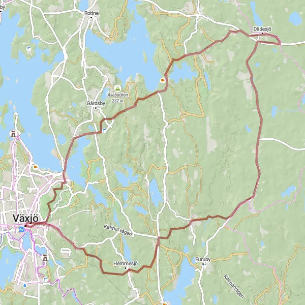 Map miniature of "The Gravel Adventure" cycling inspiration in Småland med öarna, Sweden. Generated by Tarmacs.app cycling route planner